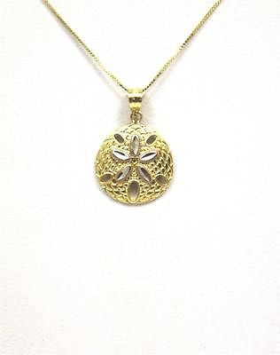 15MM 14K YELLOW GOLD HAWAIIAN SAND DOLLAR CHARM PENDANT WHITE GOLD DIAMOND CUT