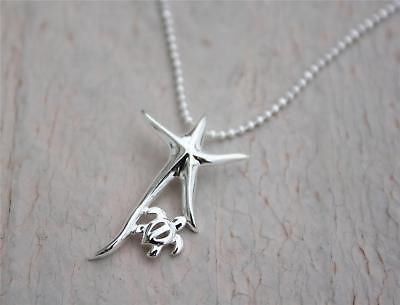STERLING SILVER 925 SHINY HAWAIIAN STARFISH HONU TURTLE PENDANT