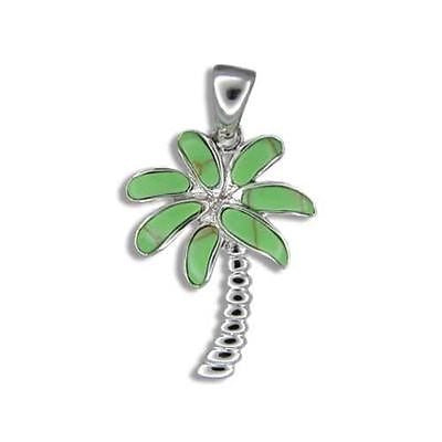 19MM SILVER 925 GREEN TURQUOISE HAWAIIAN PALM TREE PENDANT RHODIUM