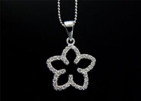 STERLING SILVER 925 CUBIC ZIRCONIA CZ OUTLINE HAWAIIAN PLUMERIA FLOWER PENDANT