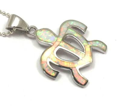 INLAY OPAL SILVER 925 HAWAIIAN HONU TURTLE PENDANT LARGE