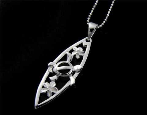 SILVER 925 HAWAIIAN PLUMERIA FLOWER HONU TURTLE CUT OUT SURFBOARD PENDANT CZ