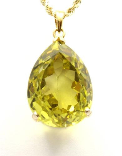 34.55CT GENIUNE 18MMX25MM TEARDROP LIME QUARTZ PENDANT IN 14K YELLOW GOLD