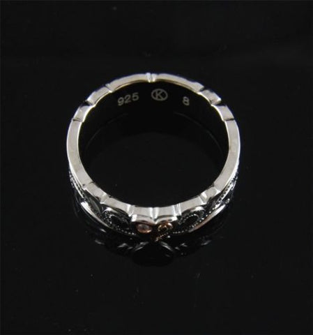 SILVER 925 HAWAIIAN SCROLL RING ROSE GOLD PLATED HEART CZ RHODIUM THICK HEAVY
