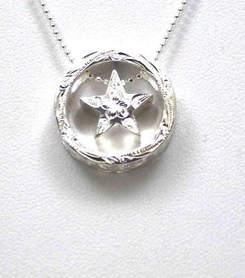 THICK HEAVY SILVER 925 HAWAIIAN SCROLL CIRCLE STAR PENDANT