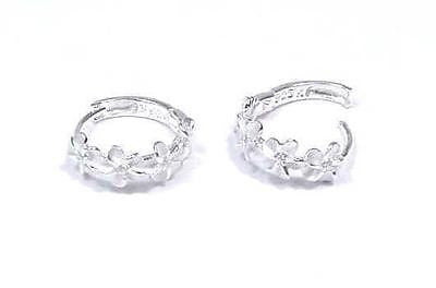 STERLING SILVER 925 HAWAIIAN 4 PLUMERIA FLOWER HOOP EARRINGS CLEAR CZ