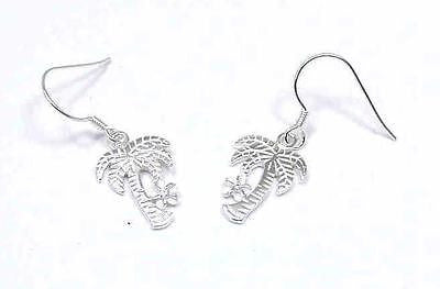 SILVER 925 HAWAIIAN PALM TREE PLUMERIA EARRINGS ON WIRE