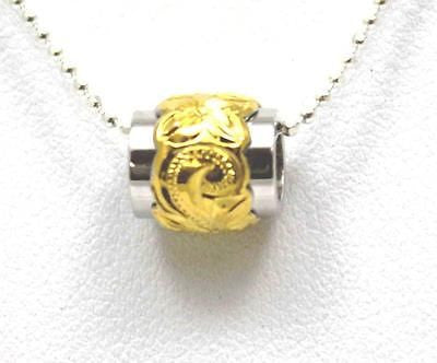 THICK HEAVY SILVER 925 HAWAIIAN PLUMERIA SCROLL CIRCLE YELLOW DOUBLE BARREL BEAD