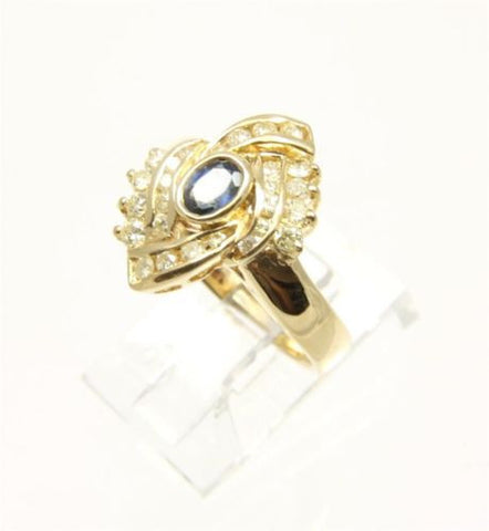 GENIUNE BLUE SAPPHIRE & DIAMOND RING SET IN HEAVY SOLID 18K YELLOW GOLD