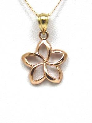 14MM 14K SOLID PINK ROSE GOLD HAWAIIAN POLISH SHINY OPEN PLUMERIA FLOWER PENDANT