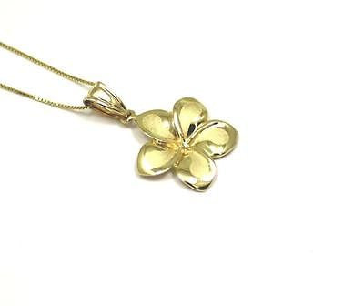 17MM SOLID 14K YELLOW GOLD HAWAIIAN FANCY PLUMERIA FLOWER CHARM PENDANT