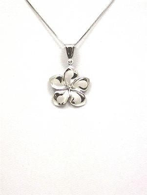 17MM SOLID 14K WHITE GOLD HAWAIIAN FANCY PLUMERIA FLOWER CHARM PENDANT