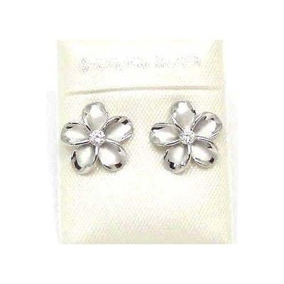 12MM STERLING SILVER 925 HAWAIIAN PLUMERIA FLOWER STUD POST EARRINGS RHODIUM