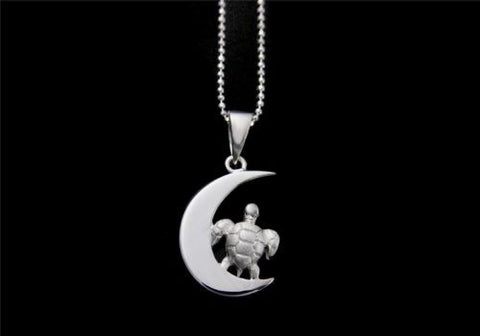 STERLING SILVER 925 SHINY CRESCENT MOON HAWAIIAN SEA TURTLE PENDANT