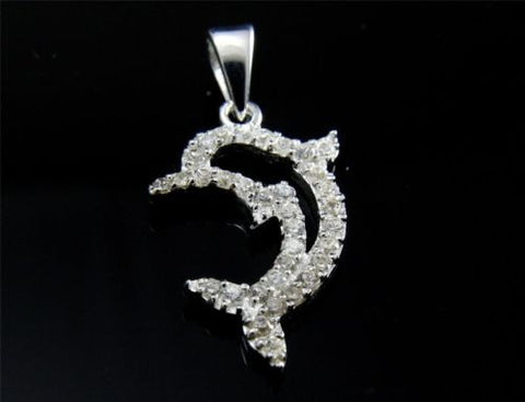 STERLING SILVER 925 CUBIC ZIRCONIA CZ OUTLINE HAWAIIAN DOLPHIN PENDANT