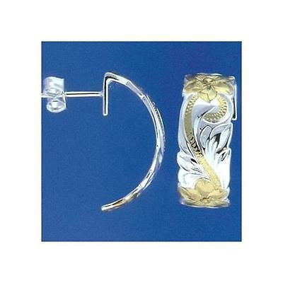 SILVER 925 YELLOW GOLD PLATED HAWAIIAN PLUMERIA PRINCESS SCROLL EARRINGS 8MM