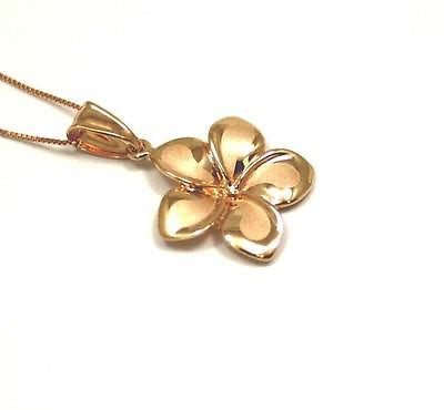 17MM SOLID 14K PINK ROSE GOLD HAWAIIAN FANCY PLUMERIA FLOWER CHARM PENDANT