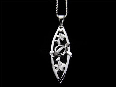 SILVER 925 HAWAIIAN PLUMERIA FLOWER HONU TURTLE CUT OUT SURFBOARD PENDANT CZ