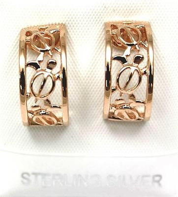 SILVER 925 PINK ROSE GOLD HAWAIIAN 3 HONU SEA TURTLE HOOP POST STUD EARRINGS