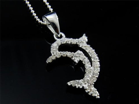 STERLING SILVER 925 CUBIC ZIRCONIA CZ OUTLINE HAWAIIAN DOLPHIN PENDANT