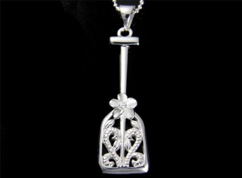 STERLING SILVER 925 HAWAIIAN PLUMERIA FLOWER SCROLL PADDLE PENDANT CZ