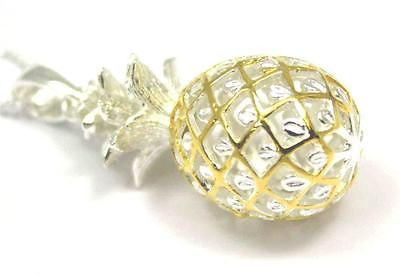 STERLING SILVER 925 EXTRA LARGE HAWAIIAN 3D PINEAPPLE PENDANT 2 TONE YELLOW GOLD