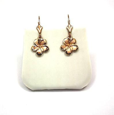 11MM SOLID 14K PINK ROSE GOLD HAWAIIAN FANCY PLUMERIA FLOWER EARRINGS LEVERBACK