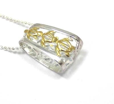 SILVER 925 HAWAIIAN 3 YELLOW GOLD PLATED 2 TONE HONU SEA TURTLE SLIDER PENDANT