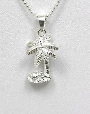 STERLING SILVER 925 HAWAIIAN 3D SEA TURTLE CRAWLING UNDER PALM TREE PENDANT