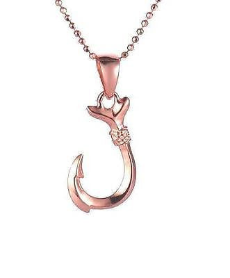 ROSE GOLD PLATED STERLING SILVER 925 HAWAIIAN FISH HOOK PENDANT 2 SIDED 10MM