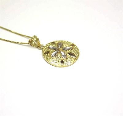 15MM 14K YELLOW GOLD HAWAIIAN SAND DOLLAR CHARM PENDANT WHITE GOLD DIAMOND CUT