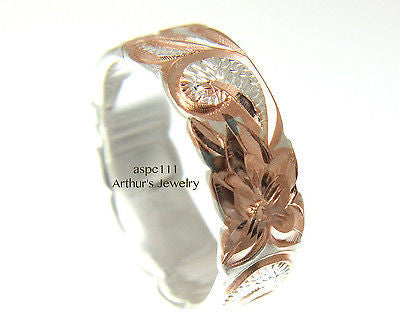 6MM SILVER 925 HAWAIIAN RING QUEEN SCROLL ROSE GOLD PLATED 2 TONE SIZE 3 - 14