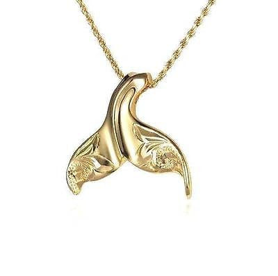18MM YELLOW GOLD PLATED SILVER 925 HAWAIIAN SCROLL WHALE TAIL SLIDER PENDANT