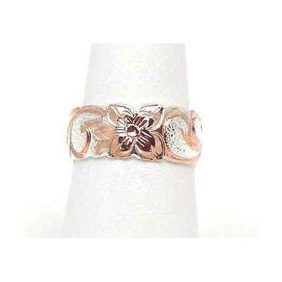 8MM SILVER 925 HAWAIIAN RING QUEEN SCROLL ROSE GOLD PLATED 2 TONE SIZE 3 - 14
