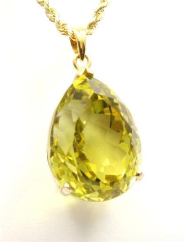 34.55CT GENIUNE 18MMX25MM TEARDROP LIME QUARTZ PENDANT IN 14K YELLOW GOLD