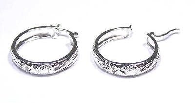 28MM SILVER 925 HAWAIIAN PLUMERIA SCROLL ROUND HOOP EARRING