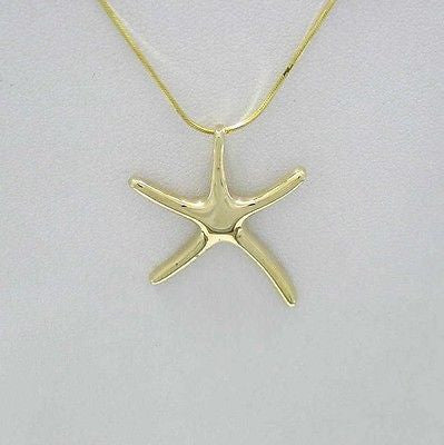 14K SOLID YELLOW GOLD LARGE SHINY HAWAIIAN SEASTAR STARFISH SLIDE PENDANT CHARM