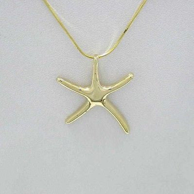 14K SOLID YELLOW GOLD LARGE SHINY HAWAIIAN SEASTAR STARFISH SLIDE PENDANT CHARM