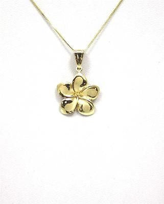 17MM SOLID 14K YELLOW GOLD HAWAIIAN FANCY PLUMERIA FLOWER CHARM PENDANT