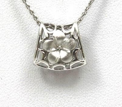 14K SOLID WHITE GOLD REVERSIBLE HAWAIIAN PLUMERIA SLIDER PENDANT