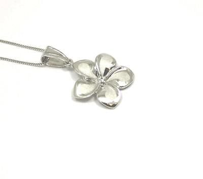 17MM SOLID 14K WHITE GOLD HAWAIIAN FANCY PLUMERIA FLOWER CHARM PENDANT