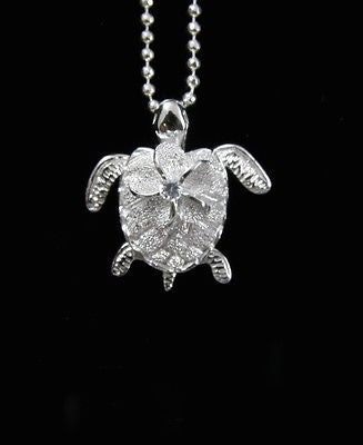 SILVER 925 HAWAIIAN 3D MOVING TURTLE CARRY MOVABLE PLUMERIA FLOWER PENDANT