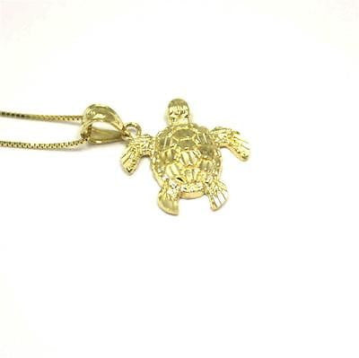 14K SOLID YELLOW GOLD SPARKLY DIAMOND CUT HAWAIIAN SEA TURTLE HONU PENDANT SMALL