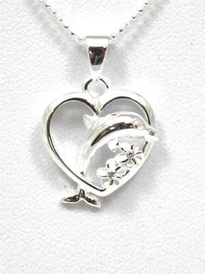 SILVER 925 HAWAIIAN DOLPHIN PLUMERIA HEART PENDANT