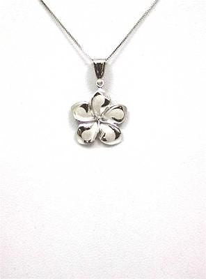 17MM SOLID 14K WHITE GOLD HAWAIIAN FANCY PLUMERIA FLOWER CHARM PENDANT