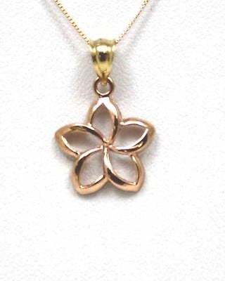 14MM 14K SOLID PINK ROSE GOLD HAWAIIAN POLISH SHINY OPEN PLUMERIA FLOWER PENDANT