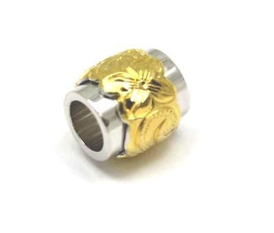 THICK HEAVY SILVER 925 HAWAIIAN PLUMERIA SCROLL CIRCLE YELLOW DOUBLE BARREL BEAD