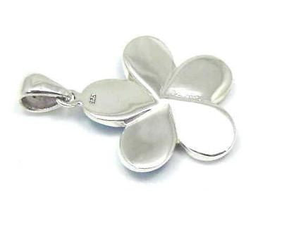 INLAY OPAL 24MM HAWAIIAN PLUMERIA FLOWER PENDANT SILVER