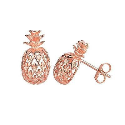 8MM ROSE GOLD PLATED SILVER 925 HAWAIIAN PINEAPPLE POST STUD EARRINGS