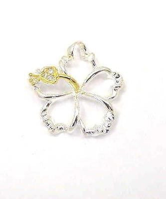 YELLOW SILVER 925 HAWAIIAN OPEN FLOATING HIBISCUS FLOWER PENDANT 25MM